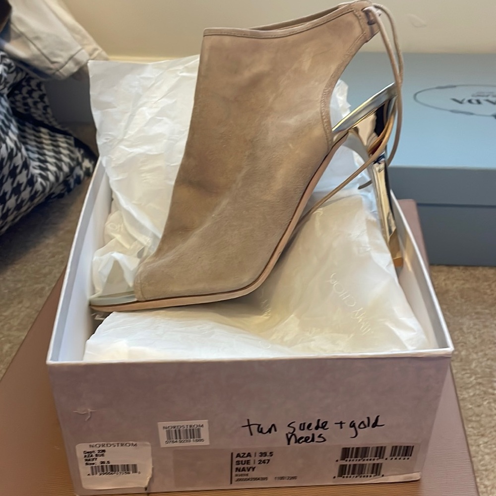 Jimmy Choo tan velvet bootie heels size 39.5